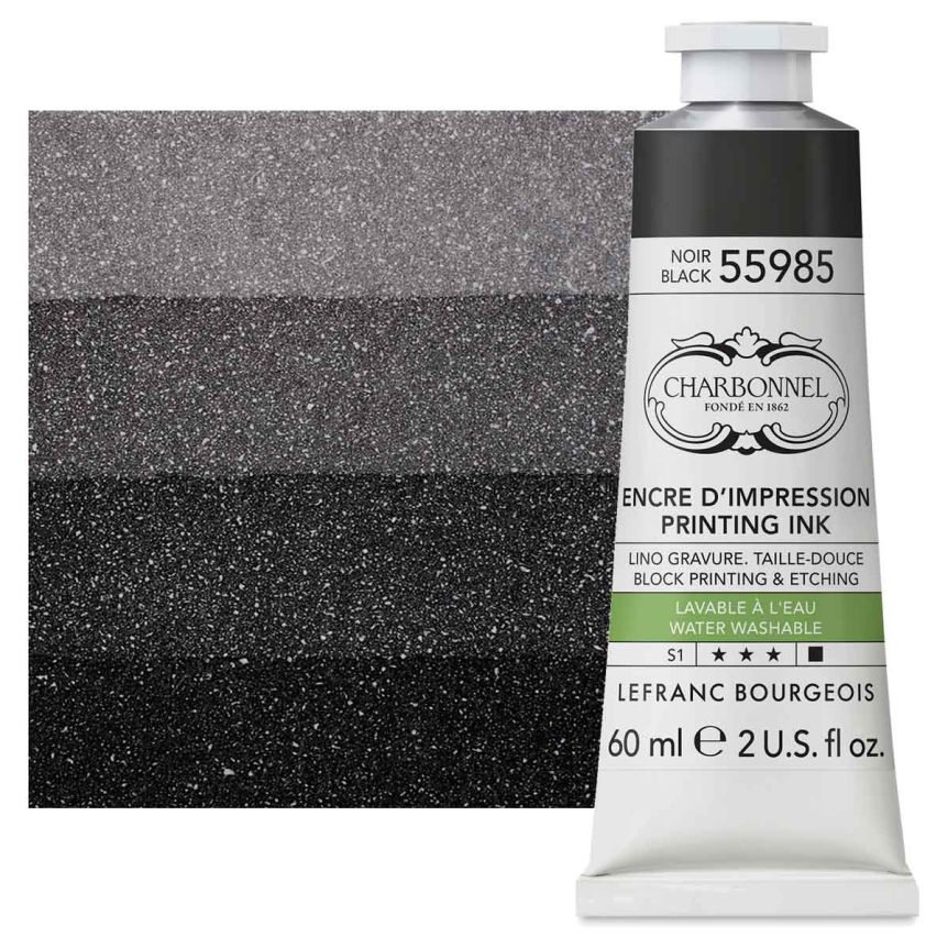 Charbonnel Water Washable Printing Ink - Black 55985, 60ml Tube 