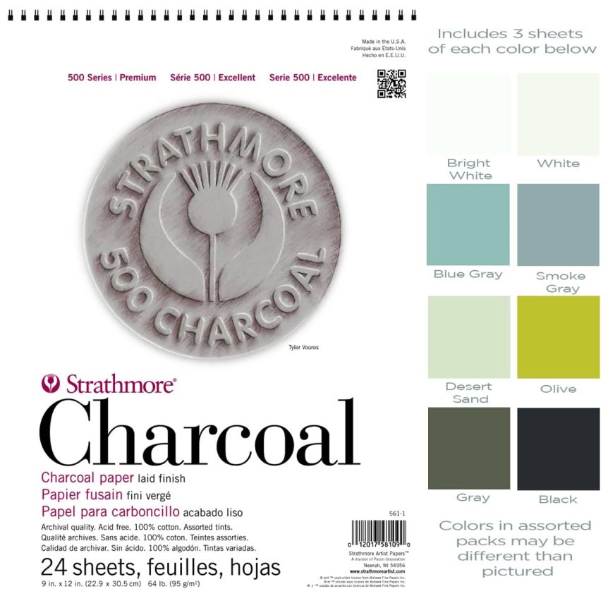 Strathmore 500 Series Charcoal Paper 24 Sheet Pads 9x12" - Assorted