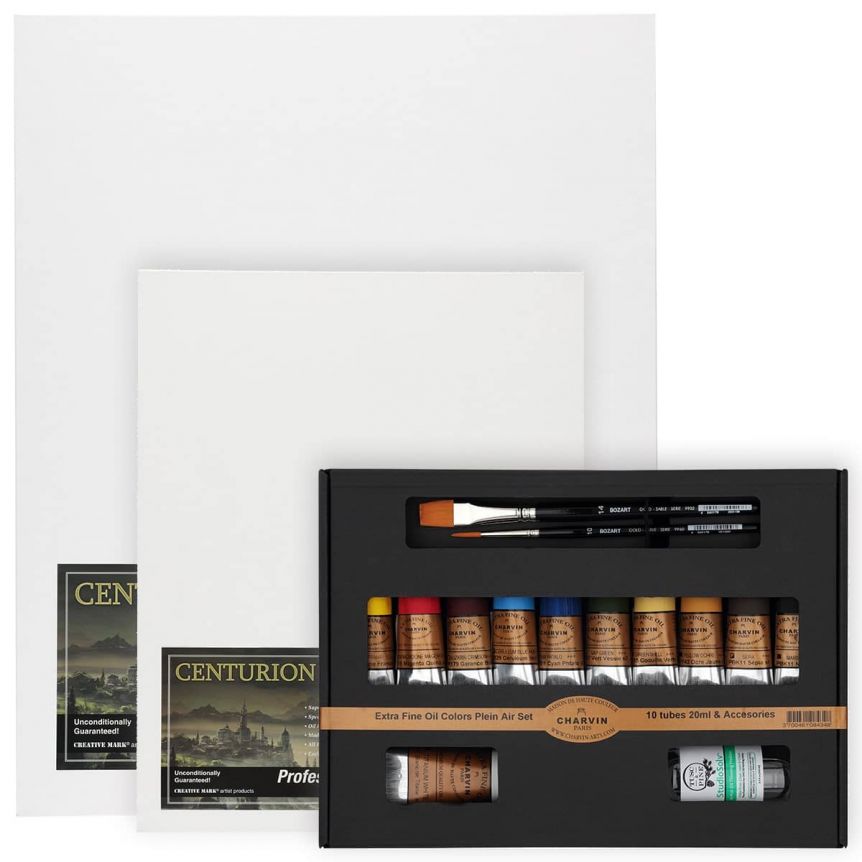 Charvin Extra-Fine Oil Color Studio Set (14 Piece) + Centurion Oil Primed Panels 6-Pack (11"x14" & 16"x20")