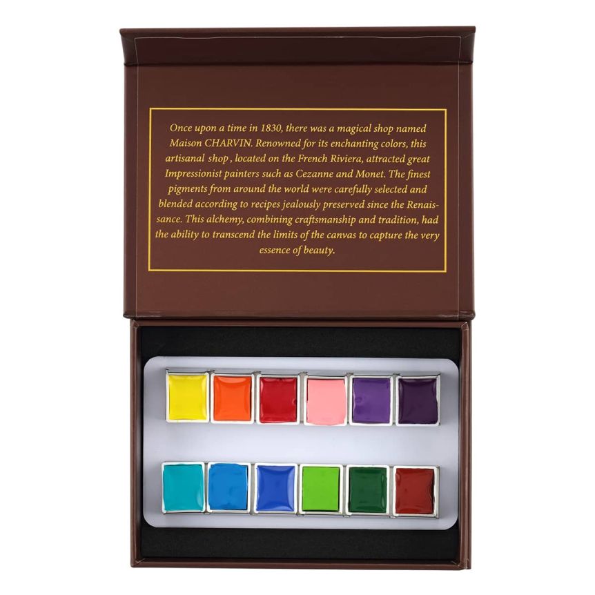 Charvin Extra-Fine Watercolor - Brown Pocket Box Set of 12, Half Pans