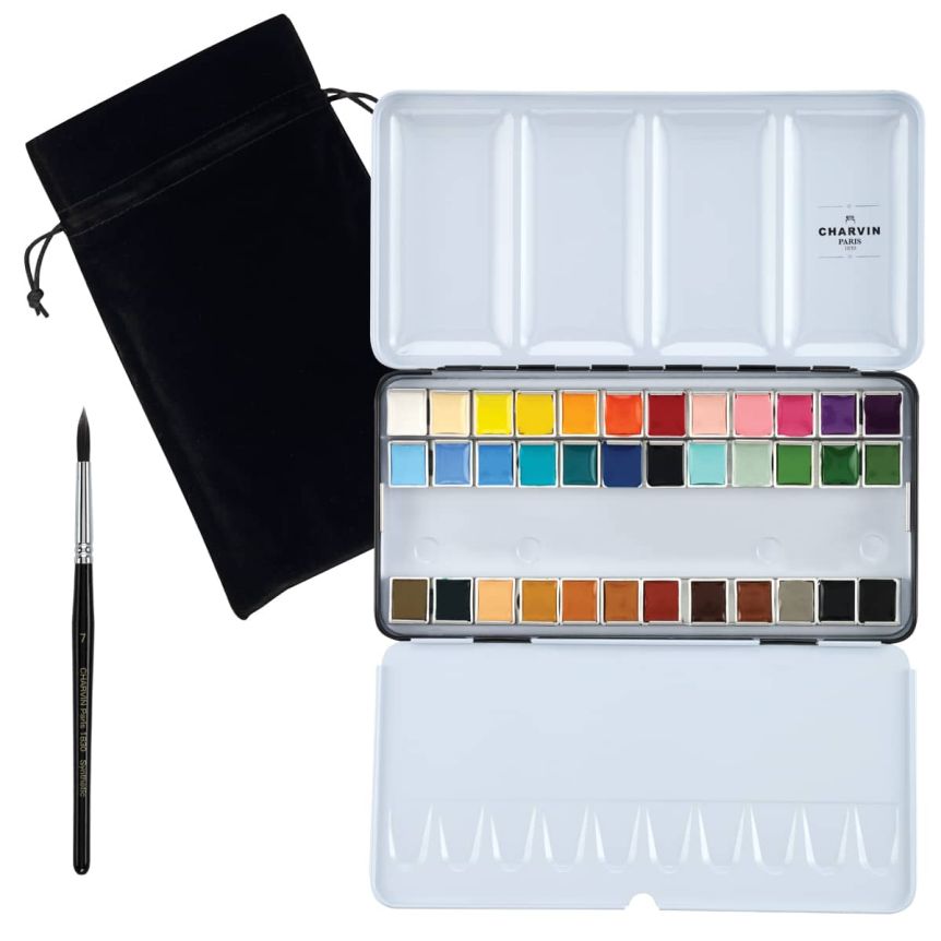 Charvin Extra-Fine Watercolor - Metal Box Set of 36, Half Pans