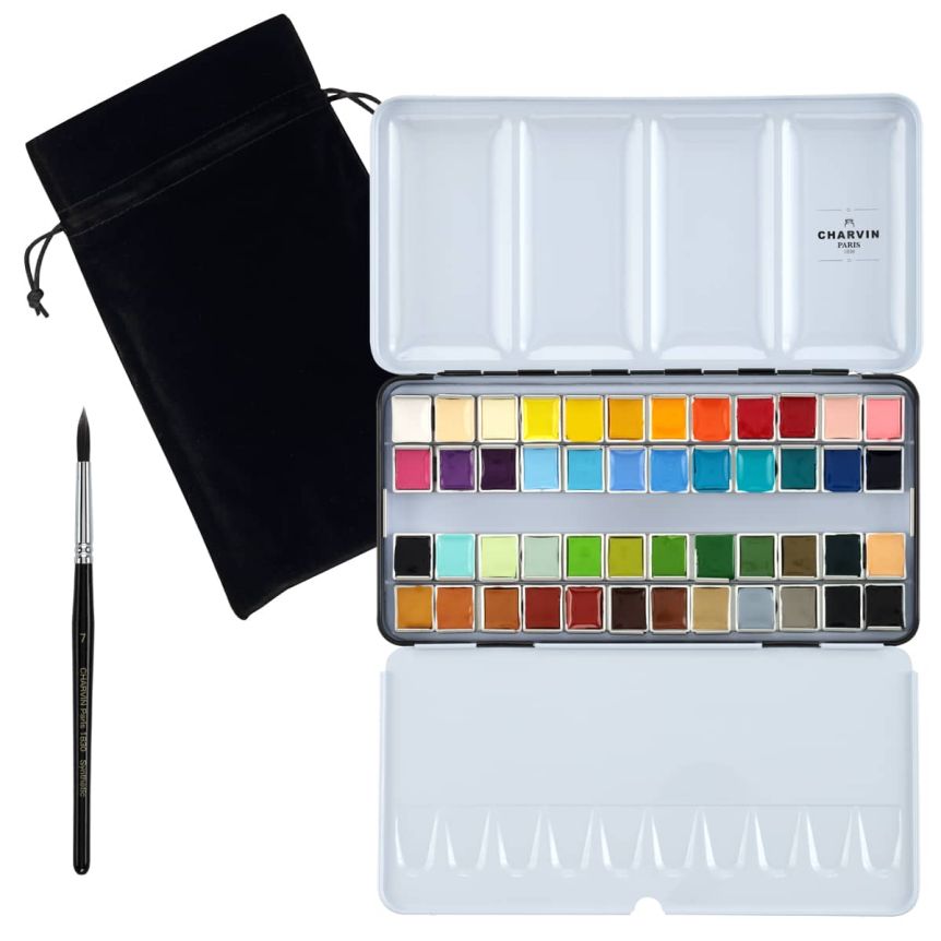 Charvin Extra-Fine Watercolor - Metal Box Set of 48, Half Pans
