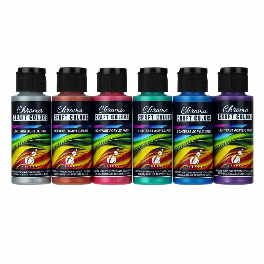 Chroma Acrylic Craft Paint Metallic Set of 6, 2oz Bottles