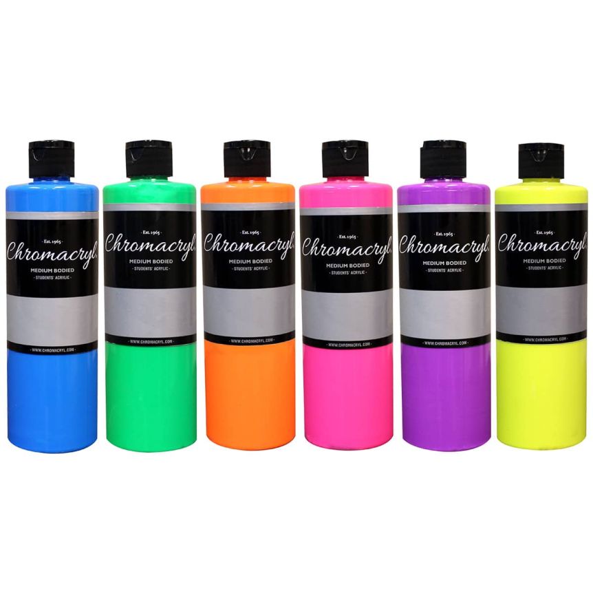 Chromacryl Students' Acrylic - Neon Set of 6, 16.09 oz Bottles