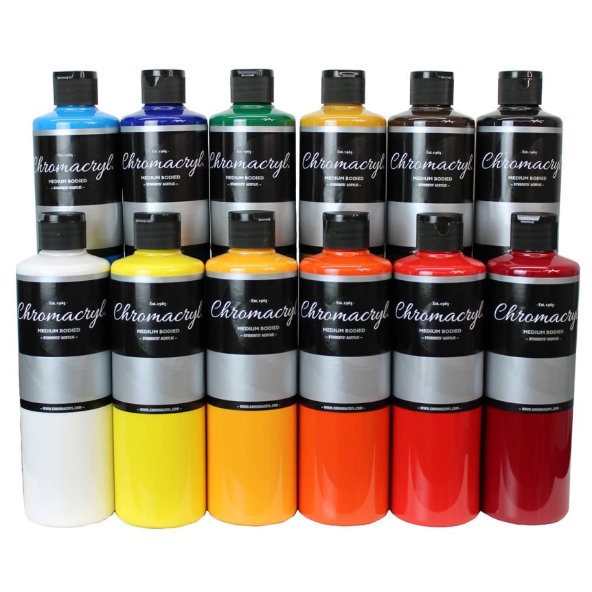 Chromacryl Students' Acrylic - Assorted Set of 12, 16.09 oz Bottles