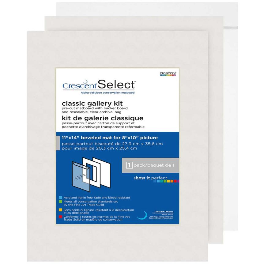 Crescent Select Pre-Cut Mat w/ Backing and Photo Bag - White 11" x 14" (8" x 10" opening)