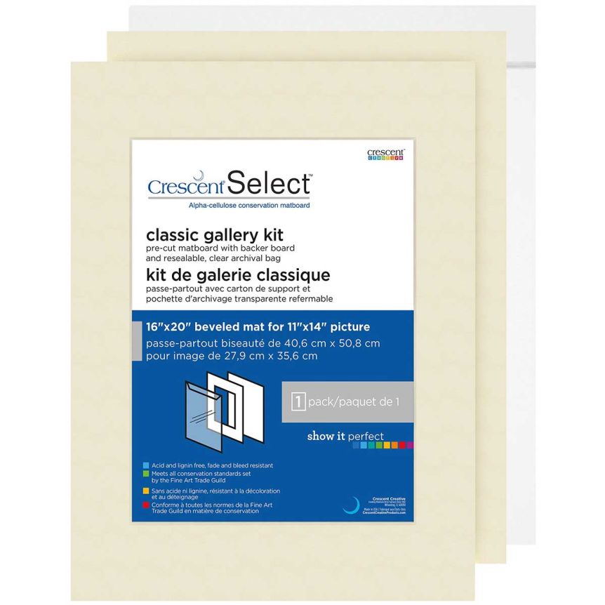 Crescent Select Pre-Cut Mat w/ Backing and Photo Bag - Cream 16" x 20" (11" x 14" opening)