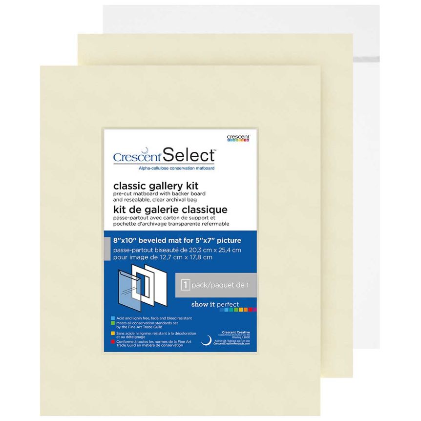 Crescent Select Pre-Cut Mat w/ Backing and Photo Bag - Cream 8" x 10" (5" x 7" opening)