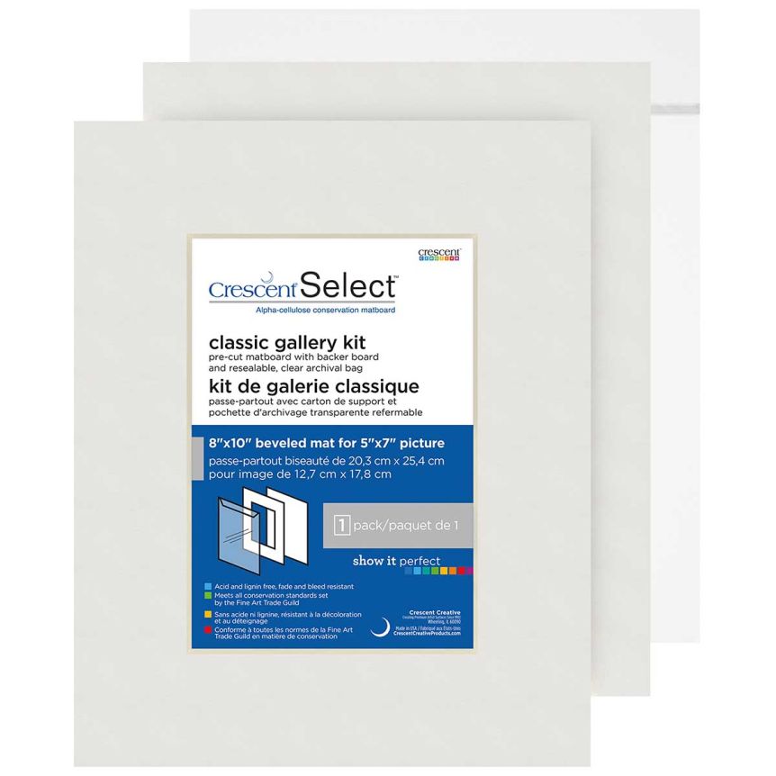 Crescent Select Pre-Cut Mat w/ Backing and Photo Bag - White 8" x 10" (5" x 7" opening)