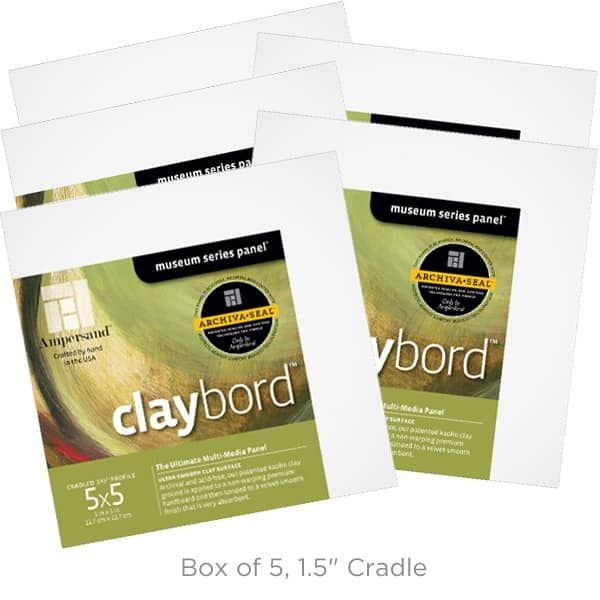 Ampersand Claybord Panel 11/2" Cradle 5" x 5" (Box of 5) Jerry's