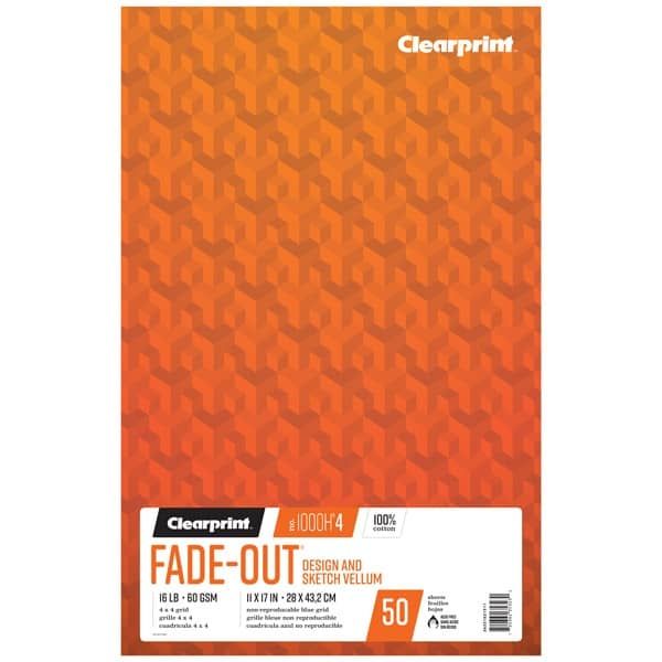 Clearprint 1000H Fade-Out Vellum 11" x 17" Pad, 4 x 4 Grid, 50 Sheets