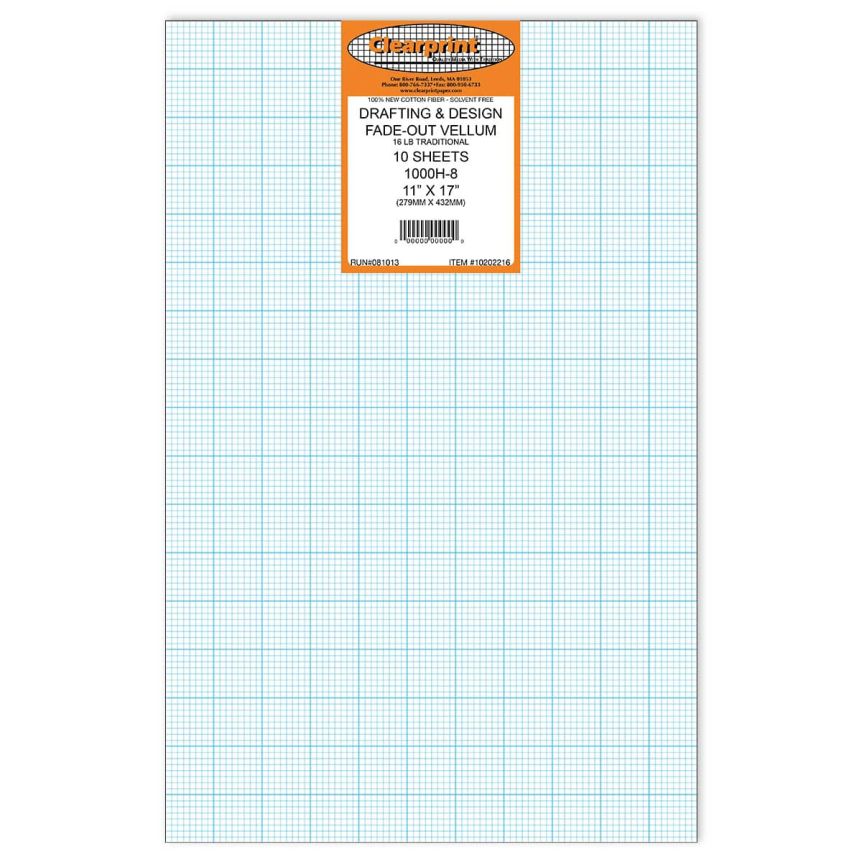 Clearprint 1000H Vellum Sheet 8x8 Grid 11x17