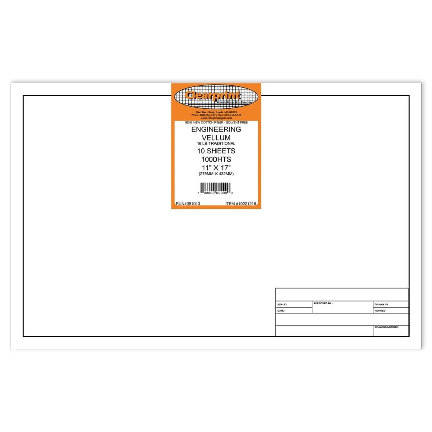 Clearprint 1000H Vellum Engineering Title Block 10 Sheet Pack 11