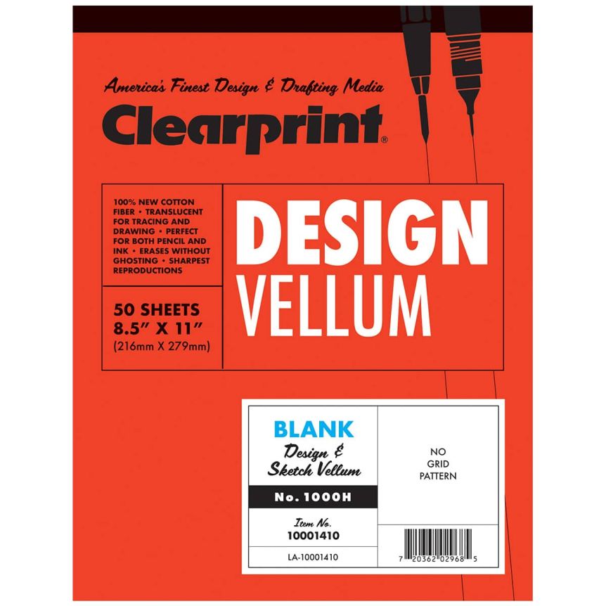 Clearprint 1000H Design Vellum Pads 16 lb 8-1/2" x 11" (50 Sheets)