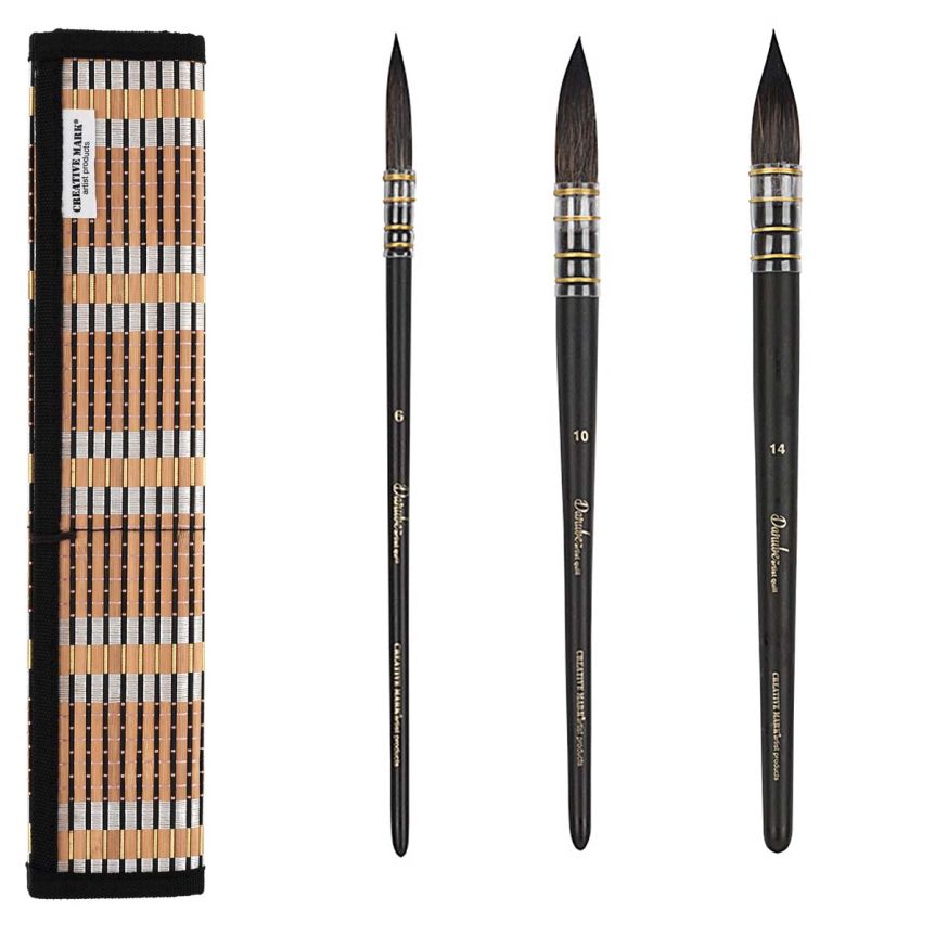 Danube Professional Watercolor Quill Brush (Set of 3) and Bamboo Roll Up 