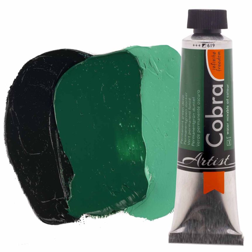 Cobra Water-Mixable Oil Color, Permanent Green Deep 150ml Tube