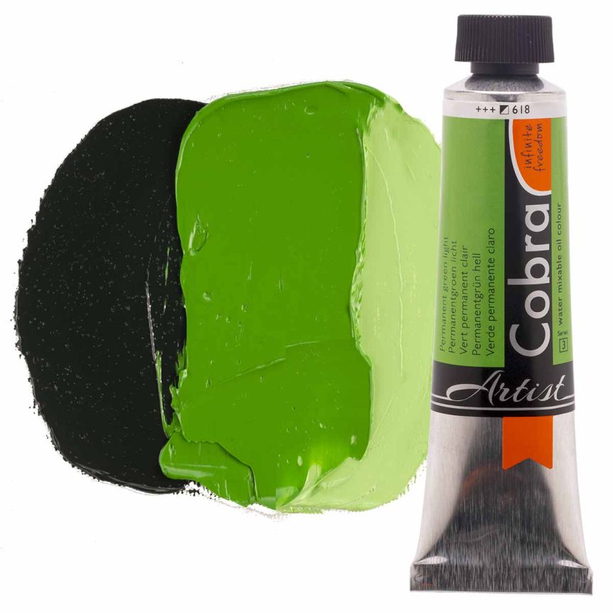 Cobra Water-Mixable Oil Color, Permanent Green Light 150ml Tube