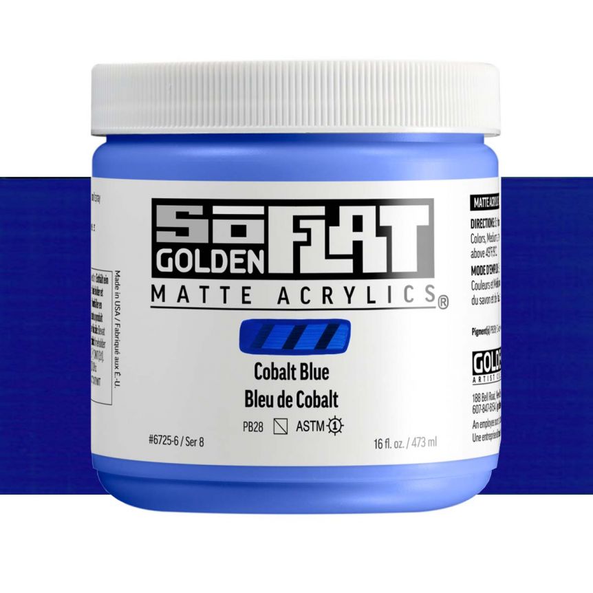 GOLDEN SoFlat Matte Acrylic - Cobalt Blue, 16oz Jar