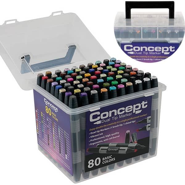 Concept Dual-Tip Marker 80 Color Set In Clear Case With Handle