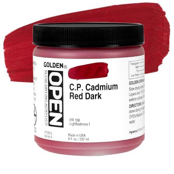 GOLDEN Open Acrylic Paints C.P. Cadmium Red Dark 8 oz