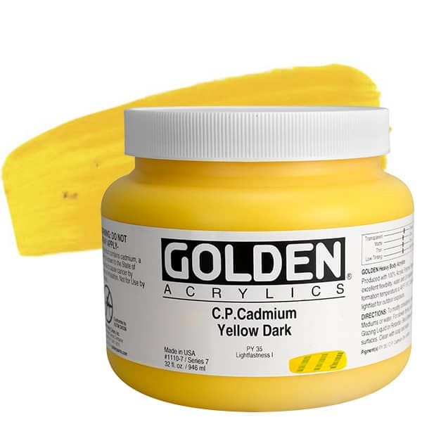 GOLDEN Heavy Body Acrylics - Cadmium Yellow Dark, 32oz Jar