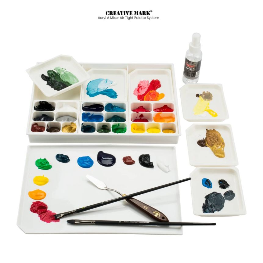 11 Well Ceramic Studio Mixing Palette. Medium Wells for Mixing Watercolor,  Gouache, Ink, Acrylic, and Oil Paints. Flat Space for Mixing. 