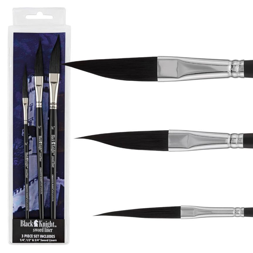 Creative Mark Black Knight Sword Liners Synthetic Brush Short Handle Set of 3