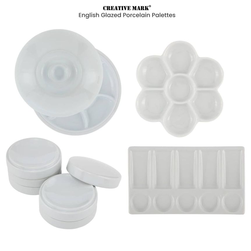 Round Imitation Porcelain Palette with Cover White Student Acrylic