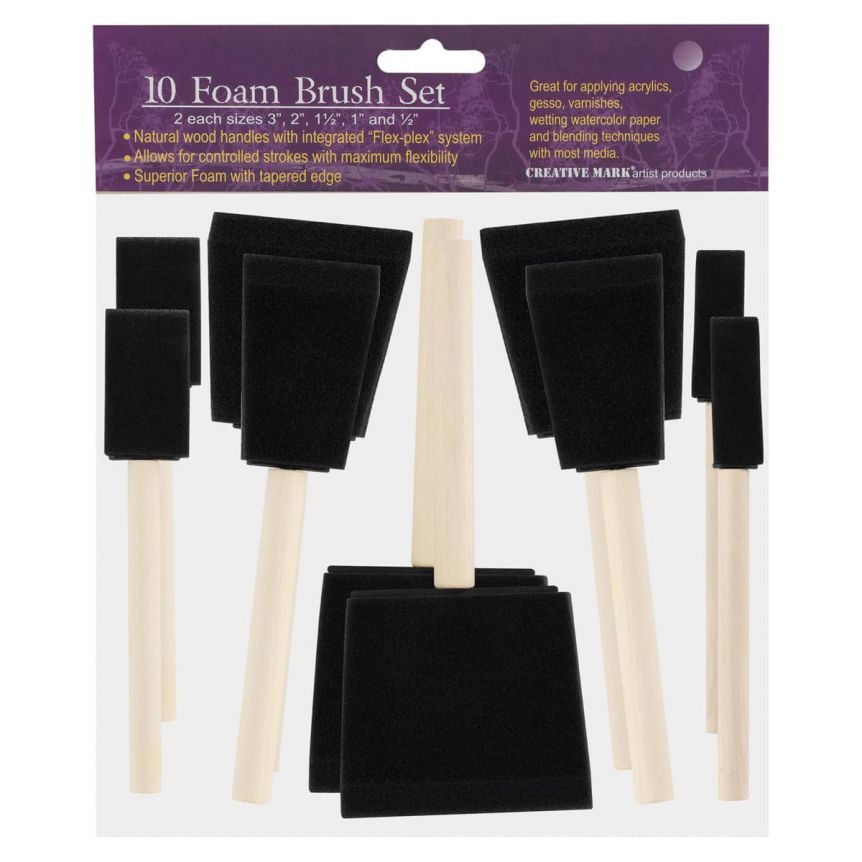 Creative Mark Artist Foam Brushes, Pack of 10 Assorted Sizes Jerry's
