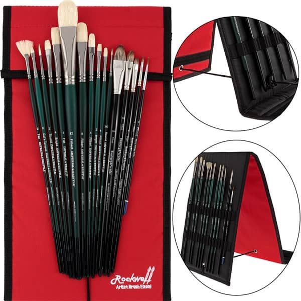 Professional Professional Chungking Hog Bristle Brush Oil Color Supreme Value Brush Set of 16 w/ Free Rockwell Brush Easel Case