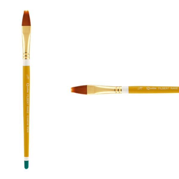 Creative Mark Qualita Golden Taklon Short Handle Brush Filbert Rake 1/2"