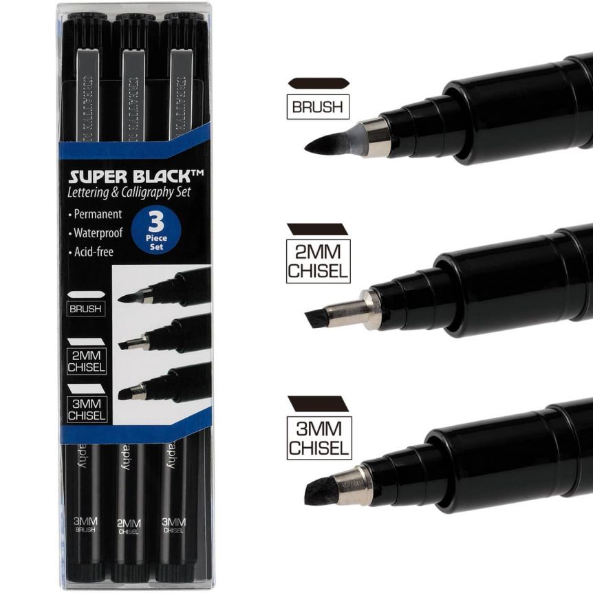 Creative Mark Super Black Permanent Fineliners Lettering & Calligraphy Set of 3 