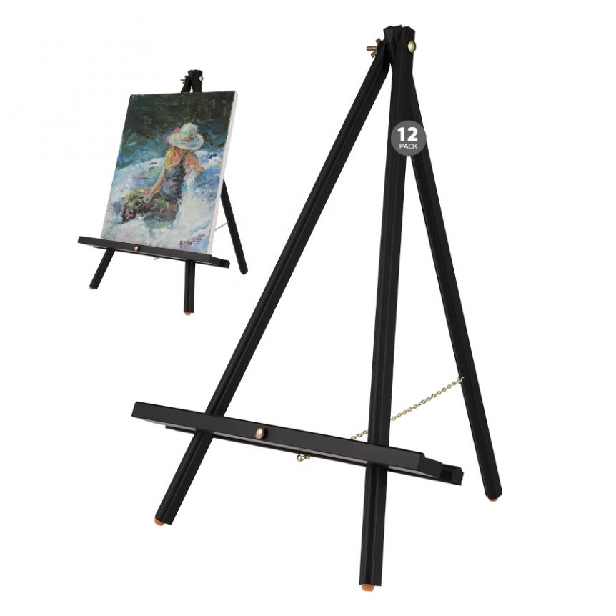 U.S. Art Supply 12 inch Black Wood Display Stand A-Frame Artist Easel (Pack of 4), Adjustable Tripod Tabletop Canvas Holder