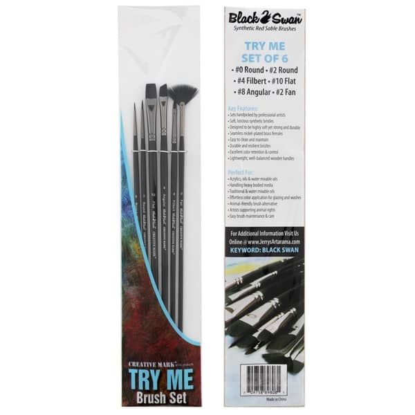 Creative Mark 6pc Try Me Set Of Black Swan Long Handle Brushes