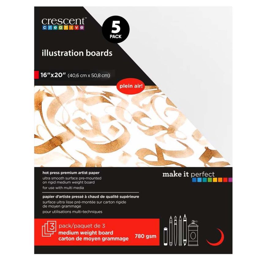 Crescent #201 Illustration Board Hot Press, 16"x20" (Pack of 5)
