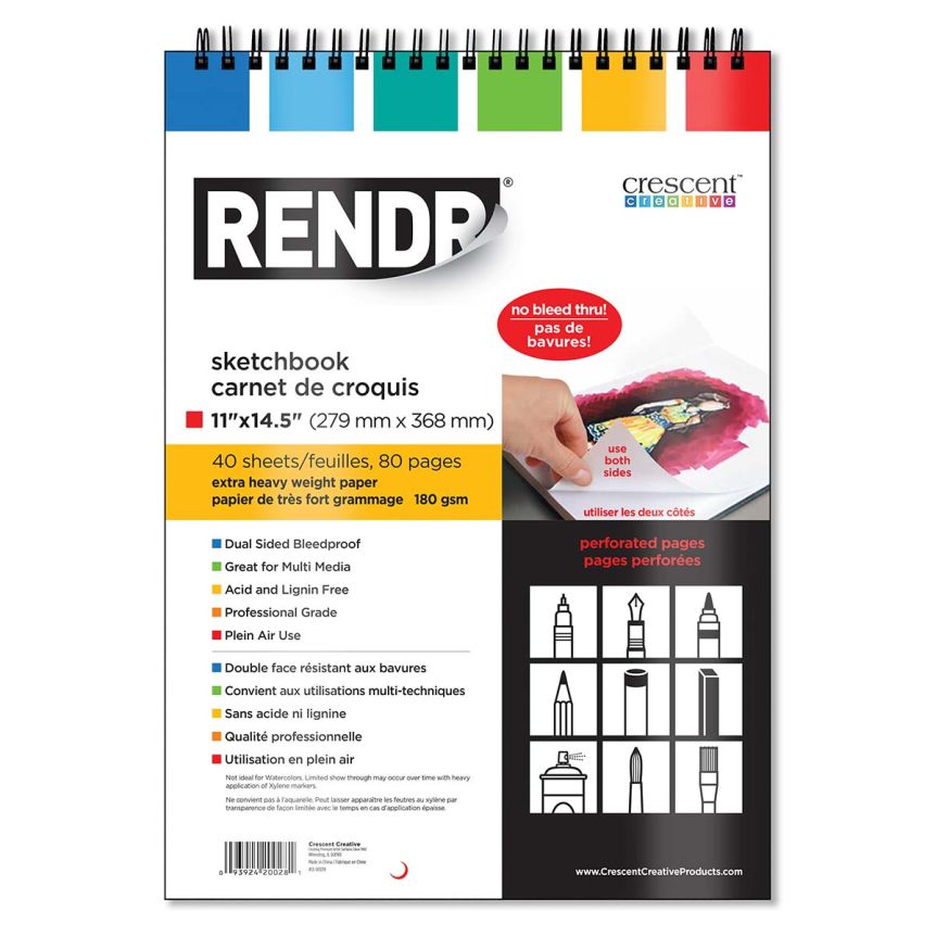 Crescent Rendr No Show Thru Wirebound Sketchbook 11" x 14-1/2" (40 sheets)