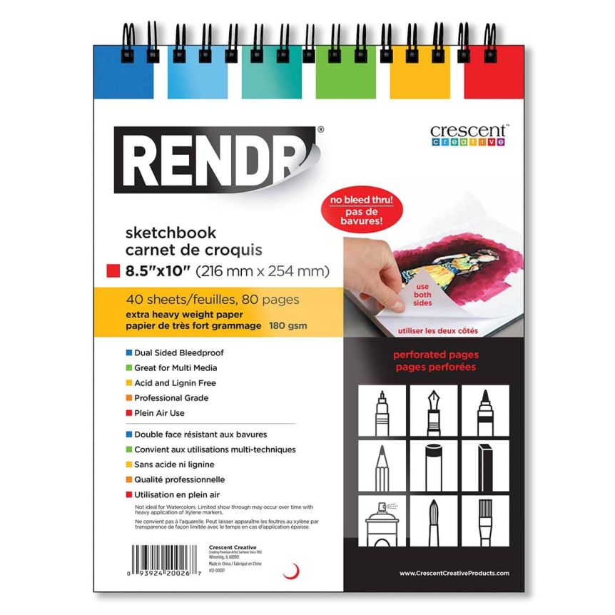 Crescent Rendr No Show Thru Wirebound Sketchbook 8-1/2" x 10" (40 sheets)