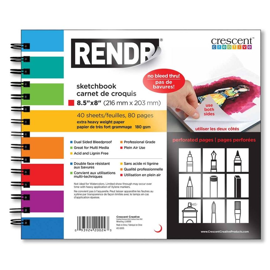 Crescent Rendr No Show Thru Wirebound Sketchbook 8-1/2" x 8" (40 sheets)