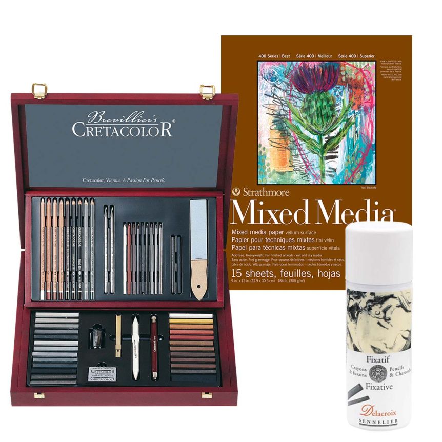 Cretacolor Professional Drawing Combo Set (Strathmore 400 Pad & Pencil and Charcoal Fixative)