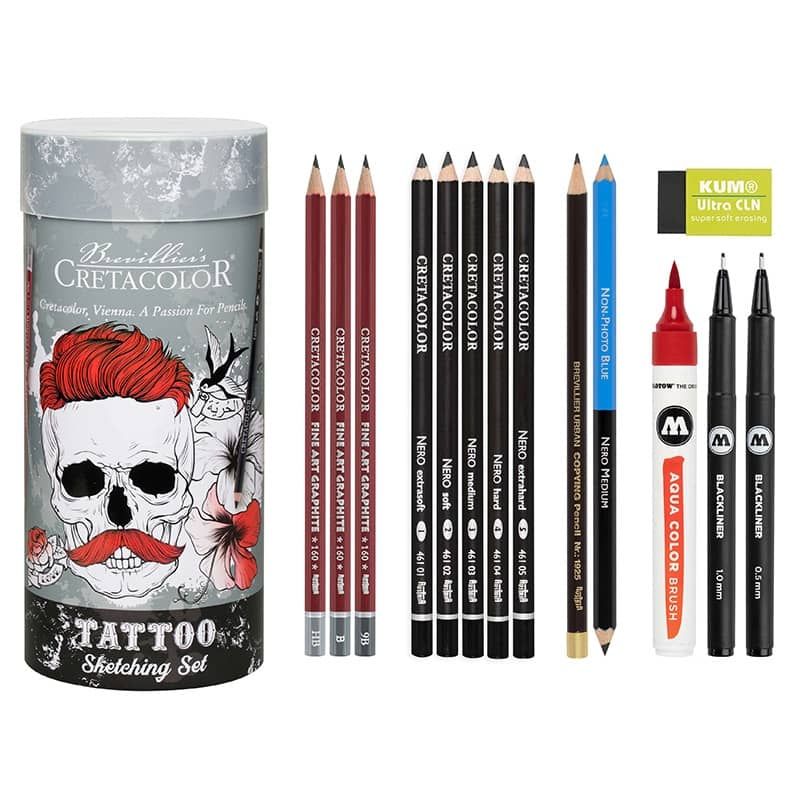 Cretacolor Tattoo Sketching Cylinder Tin Can Set of 14 