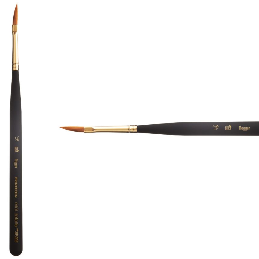 Princeton Mini-Detailer Series 3050 Synthetic Brush - Dagger Striper, Mini Handle, Size 1/8”