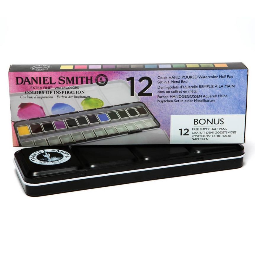 Daniel Smith Watercolor Half Pan Inspiration Metal Box Set (12 Colors + 12 Empty Pans) 