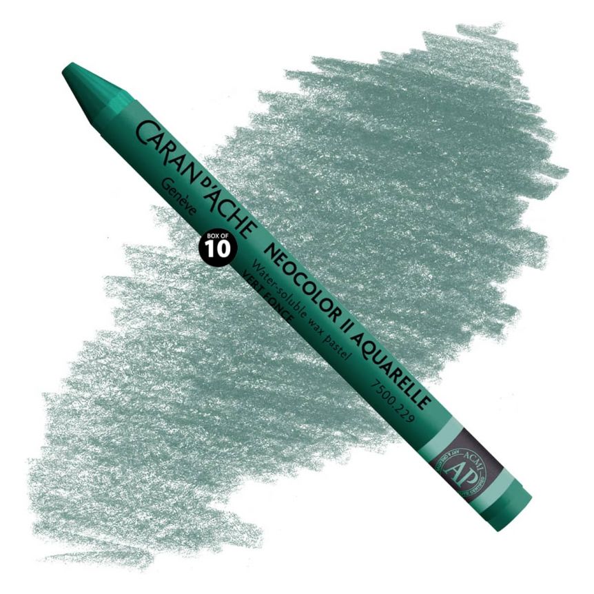 Caran d'Ache Neocolor II Water-Soluble Wax Pastels - Dark Green, No. 229 (Box of 10)