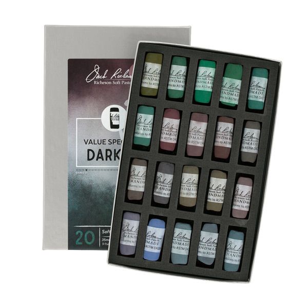 Richeson Hand-Rolled Soft Pastels Set of 20 Value Spectrum: Darks 4