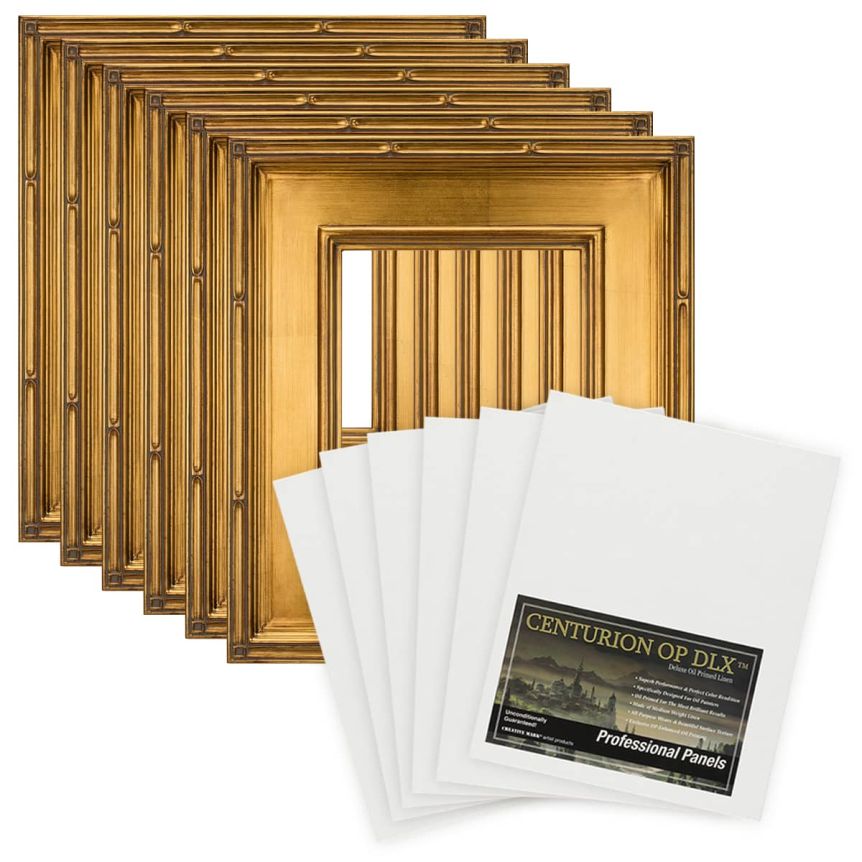Duo Centurion 8"x10" Oil Primed Linen Panel + Gold Museum Plein Aire Frame 6 Pack