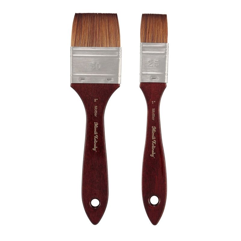 Mimik Kolinsky Synthetic Sable Short Handle Brush, Mottler Duo Set 1" & 2"