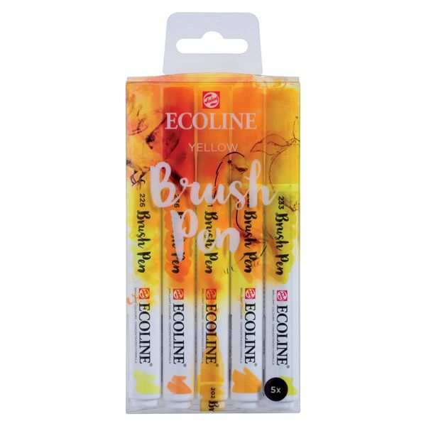 Ecoline Liquid Watercolor Water-Based Brush Pen Set of 5-Yellows Colors