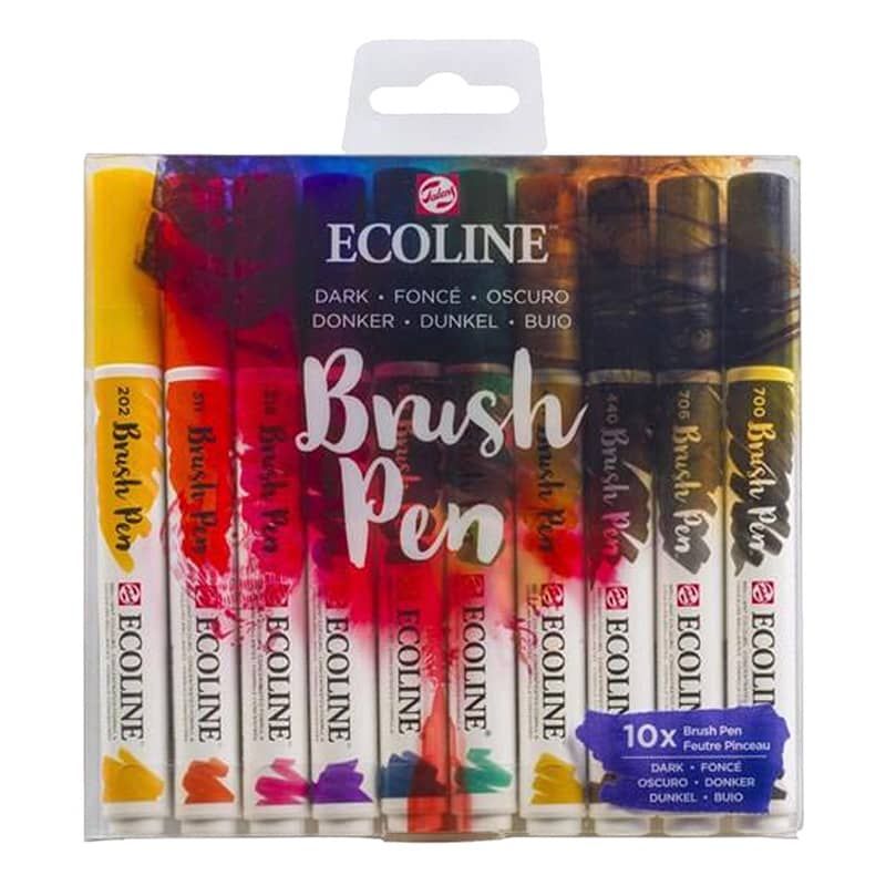 Ecoline Liquid Watercolor Brush Pen Set of 10 Dark Colors