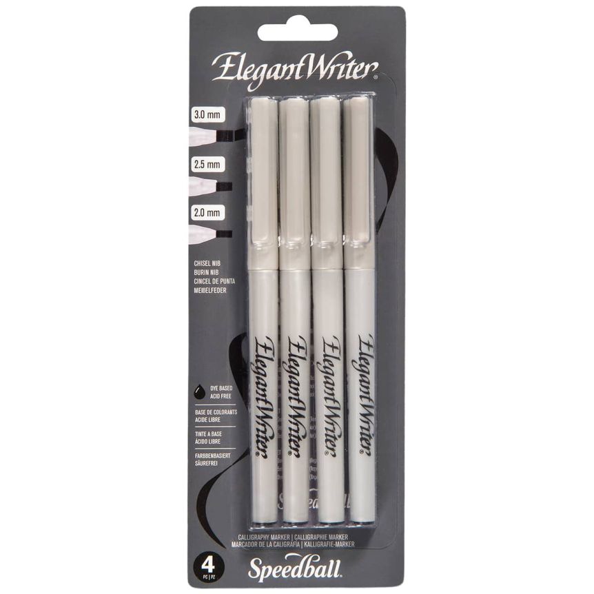 Speedball Elegant Writer - Black Marker, Set of 4 Assorted Sizes