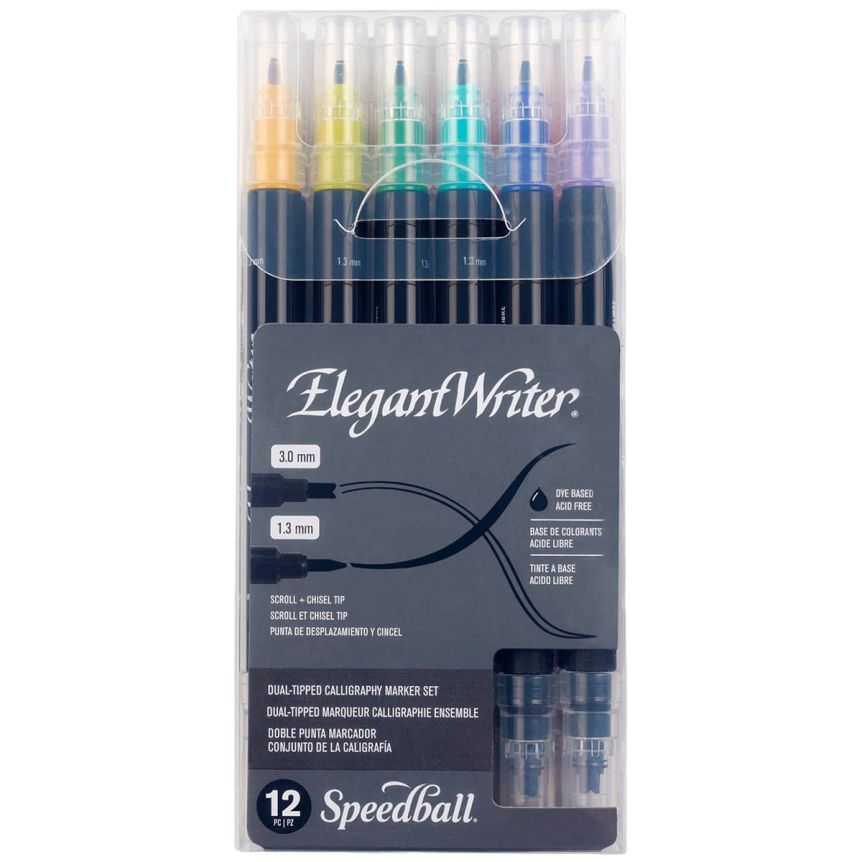 Speedball Elegant Writer Dual Tip Marker - Assorted Colors (Set of 12)